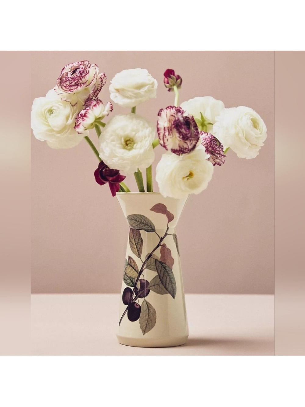 NWT Anthropologie Floral Ceramic Vase with Botanical Print